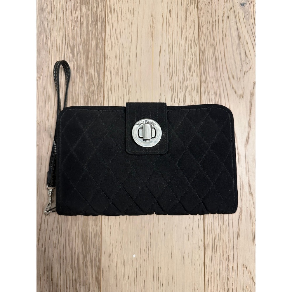 Vera Bradley Black Microfiber Quilted Turnlock Wallet Wristlet Clutch